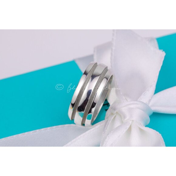 Tiffany & Co. Unisex Ring Atlas Groove Wide Sterling Silver Band Size 7.5 - Picture 3 of 10